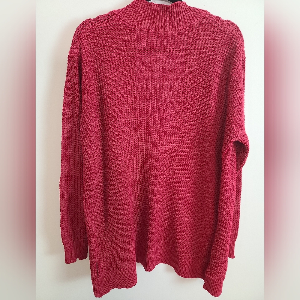 Burgundy Open Front Medium Weight Cardigan with Pockets - Picture 7 of 7
